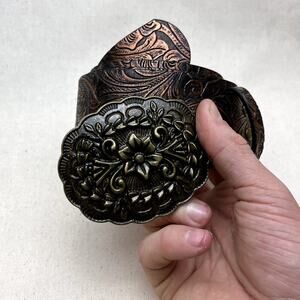 y2k style brown american western floral rustic boho punk belt